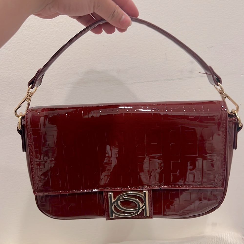 Bebe Alexandra Patent Shoulder Bag Wine